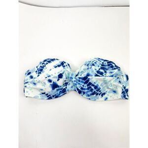 VS Victoria's Secret PINK Tie Dye Bandeau Bikini Top Strapless Blue White Size 3